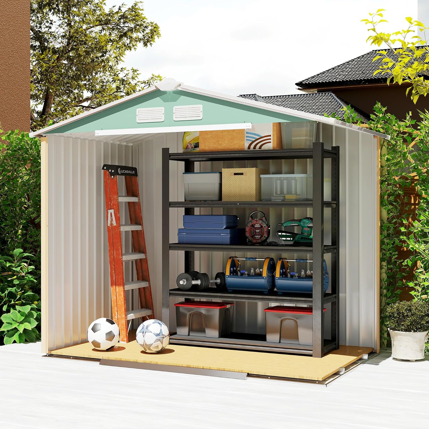 Outsunny - abri de jardin métal 2,77m², porte coulissante, aération, 213x130x185cm