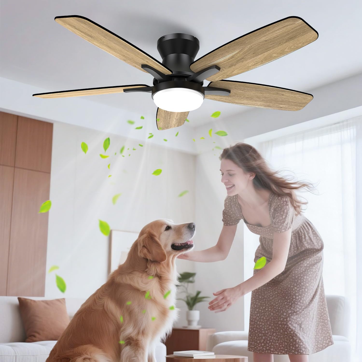 Airwit - Ventilateur de plafond double face 106cm, LED, télécommande, moteur DC réversible, silencieux