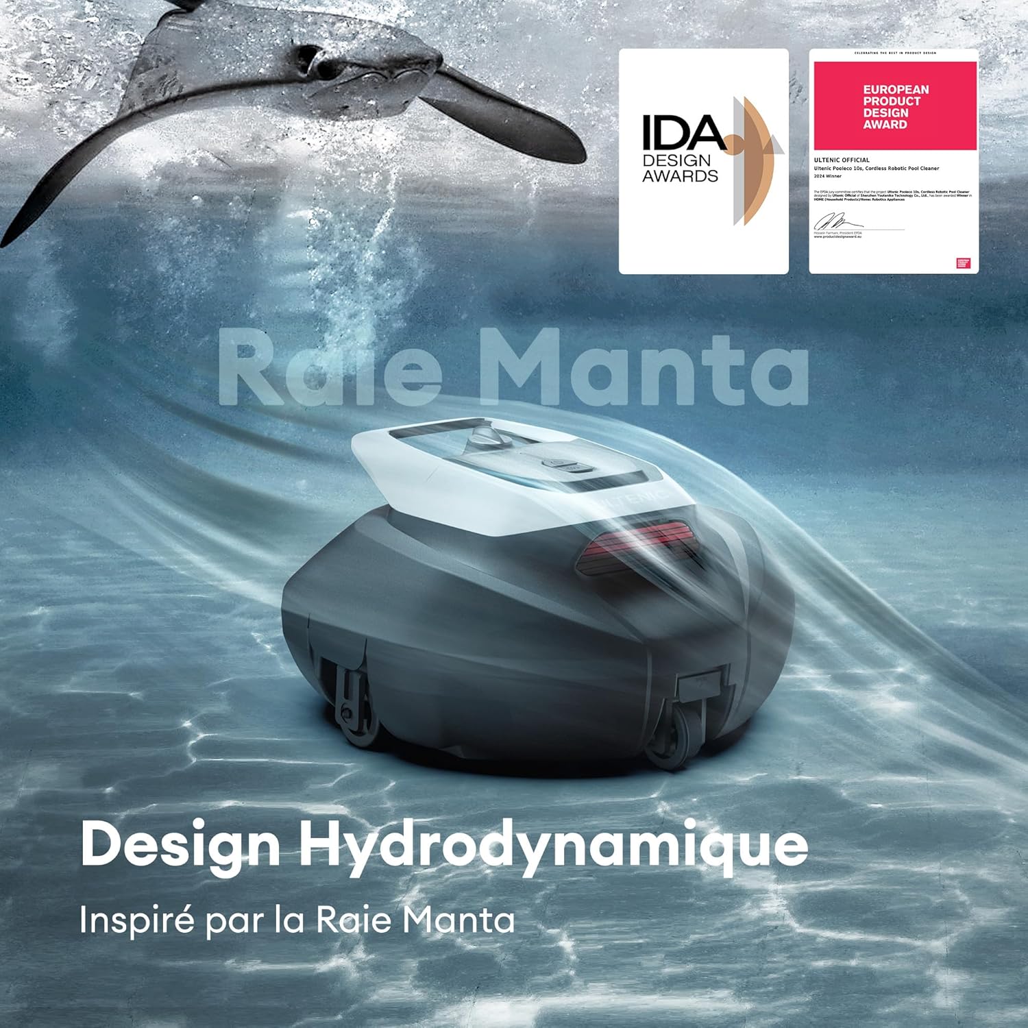 Ultenic Pooleco 10 Robot Piscine, 90Min, 80m², Robot Piscine sans Fil, Auto Stationnement, 3 Heures de Charge Rapide, Conception de Récupération sans Crochet, Convient à Une Large Gamme de Piscines