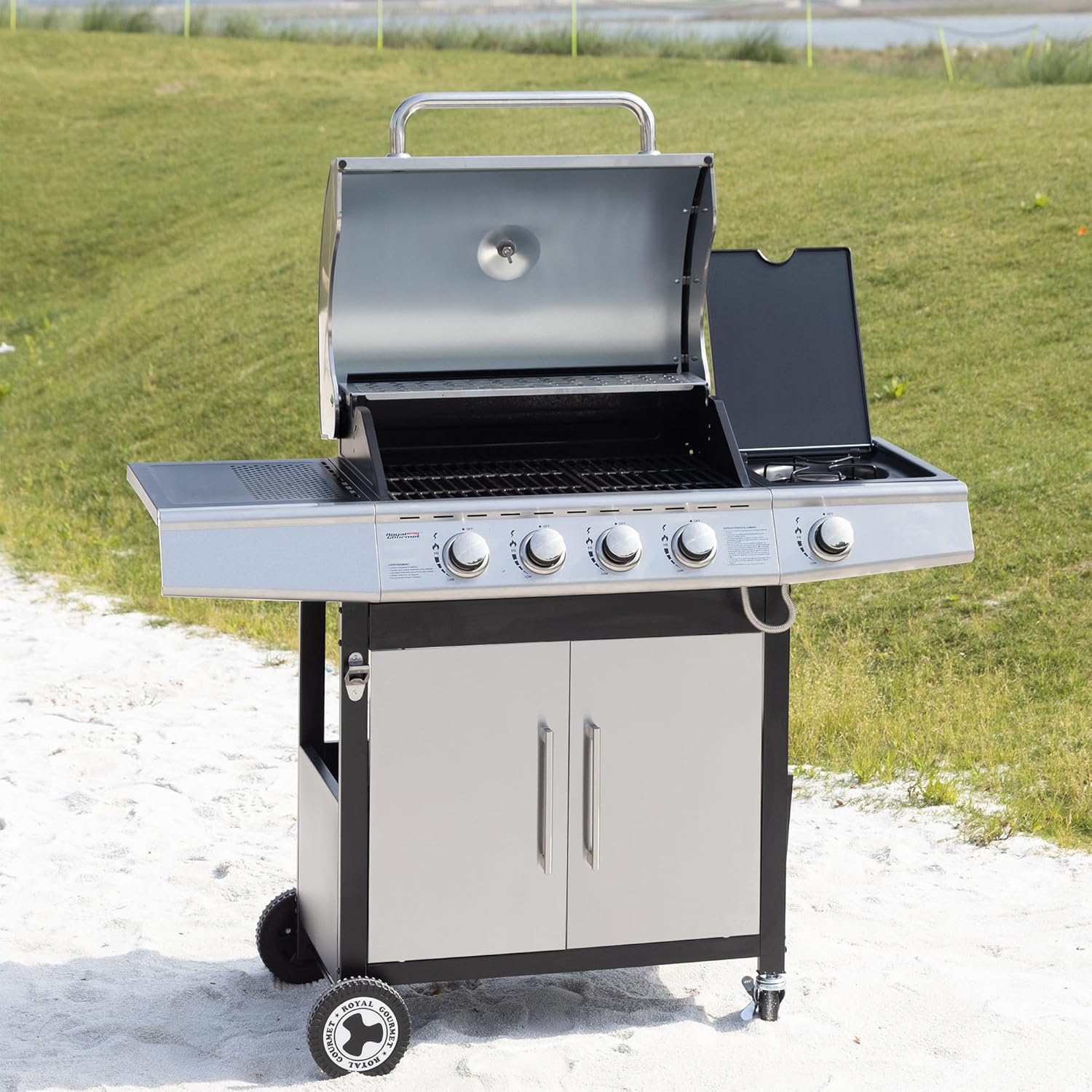 Royal Gourmet - Barbecue Gaz 4+1 brûleurs inox - 14,5kW - 2 portes, thermomètre, roues directionnelles