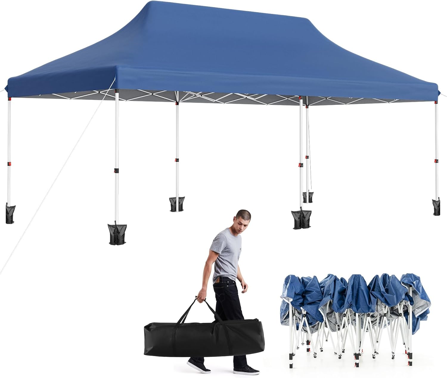 GOPLUS - tonnelle pliante - 3x6m - imperméable, avec sacs, bleu