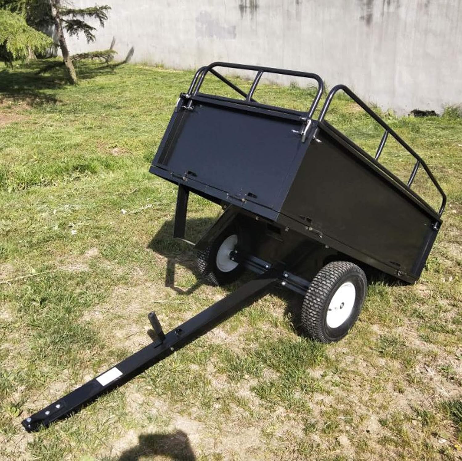 Wiltec Remorque basculante sur pneus – 200 x 78 x 94,5 cm – avec Main Courante et Parois Amovibles – Dispositif d’attelage Universel – Jardinage, Transport