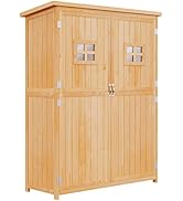 Outsunny Abri de Jardin en Bois Armoire de Jardin dim. 127,5L x 50l x 164H cm 2 étagères 2 Portes...