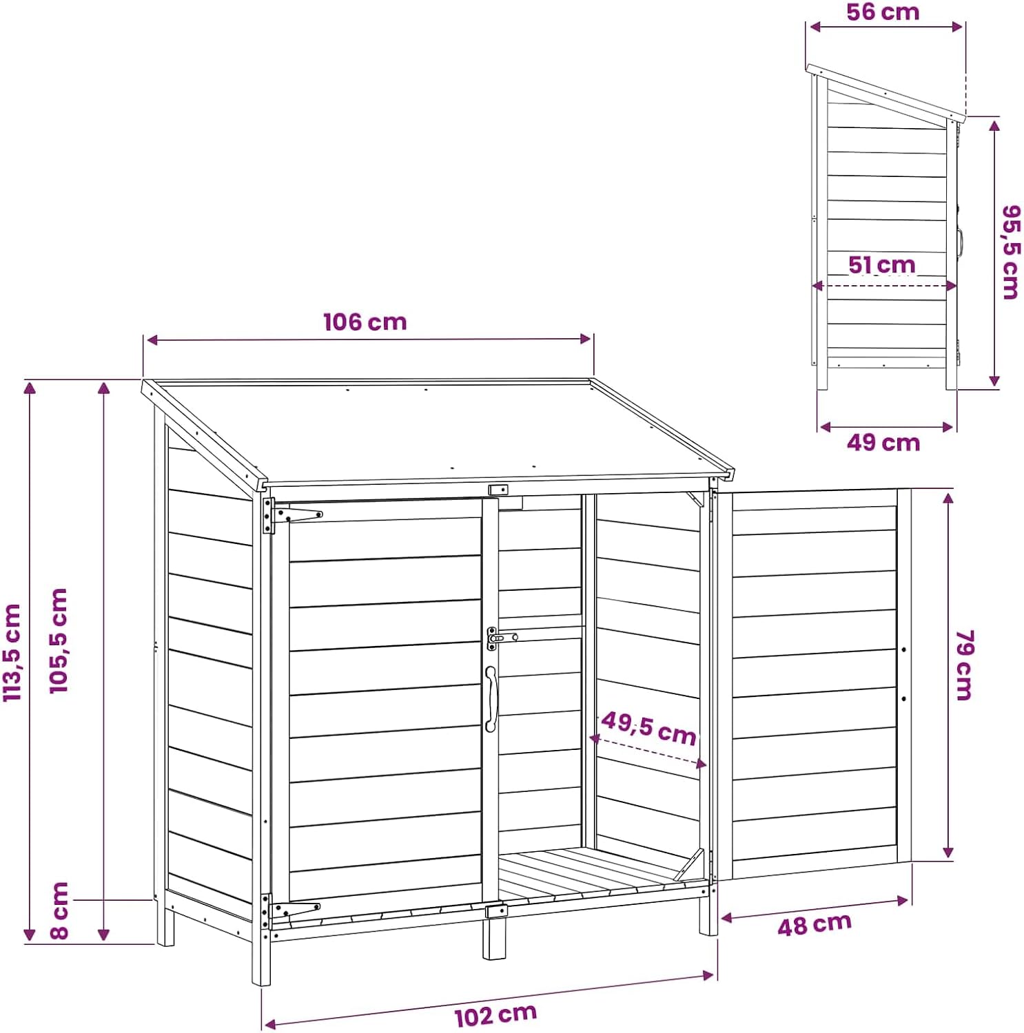 vidaXL - abri de jardin blanc, 106,5x56x113,5 cm, bois ingénierie, étanche