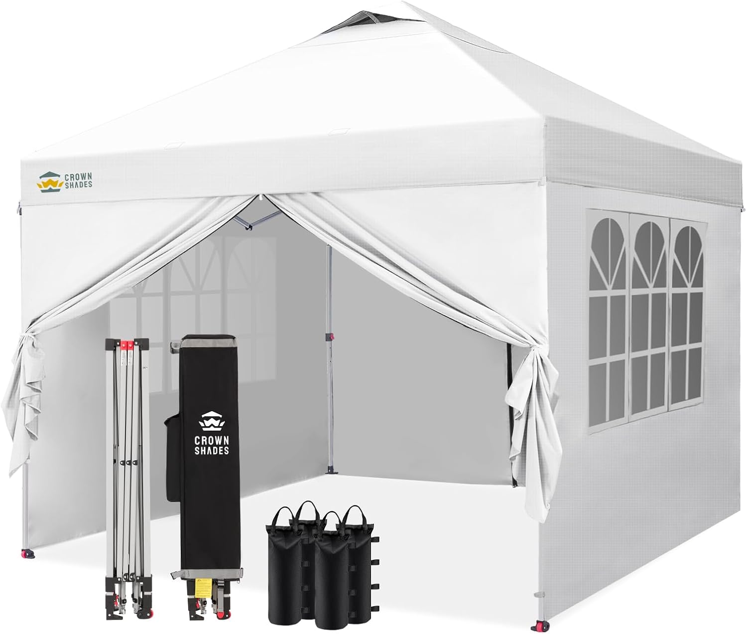 CROWN SHADES - Tonnelle Pliante - 3x3m - Imperméable, UPF 50+, 4 parois, sacs, blanc