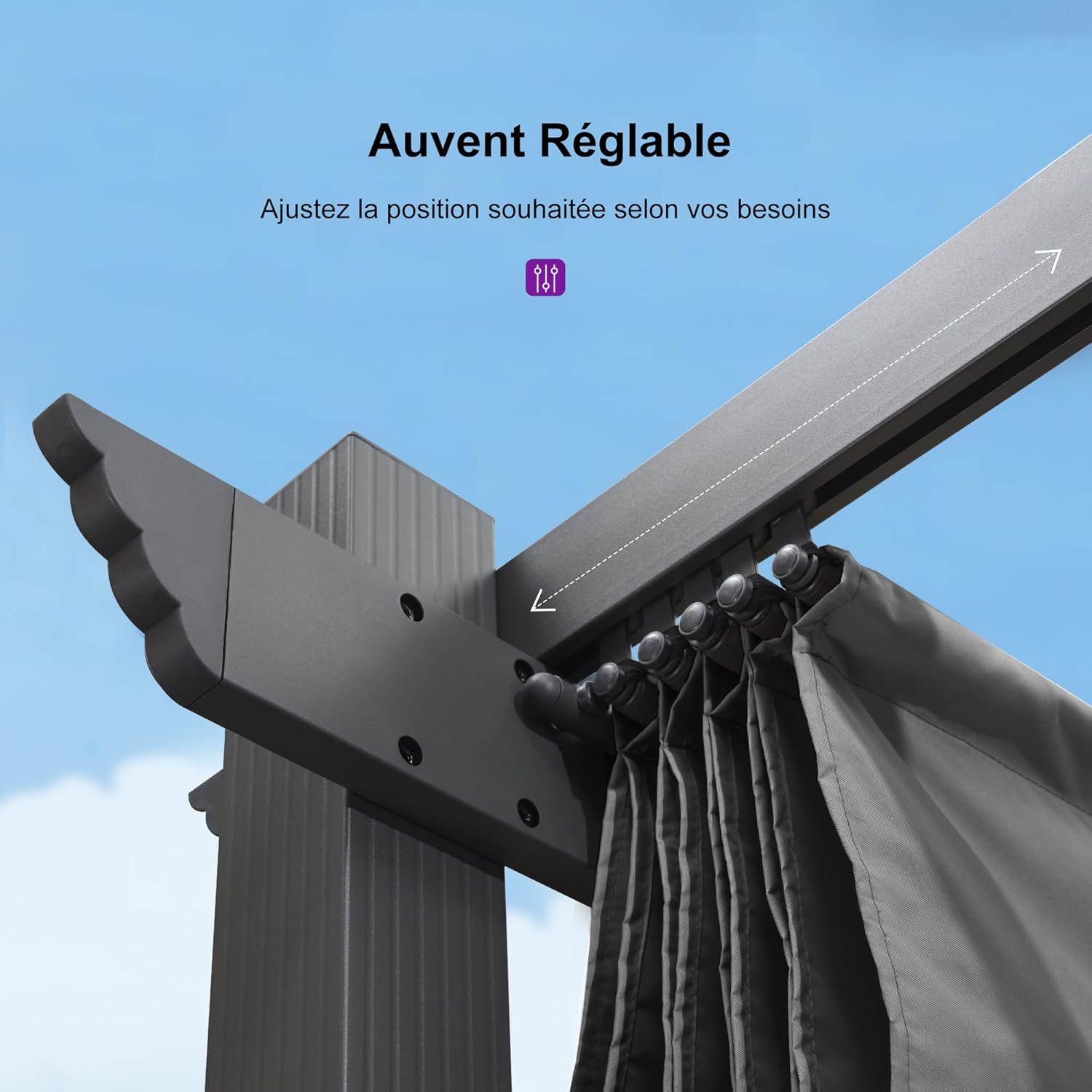 PURPLE LEAF - pergola aluminium - 4x3m - toit coulissant, tissu teint