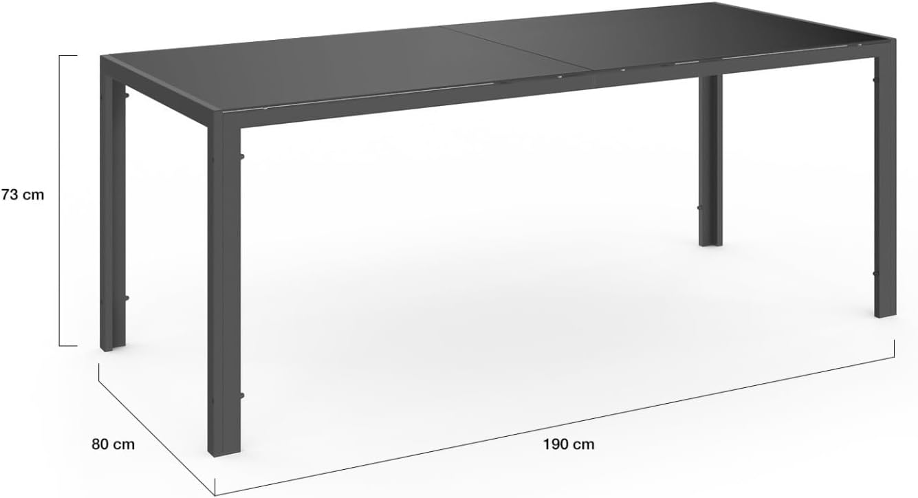 IDMarket - Madrid salon de jardin 190 cm, 8 chaises empilables, gris anthracite