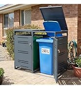 COSTWAY Cache Poubelle Exterieur 2 x 240 L, Abri Poubelle Exterieur Double en Métal avec Vérin à ...