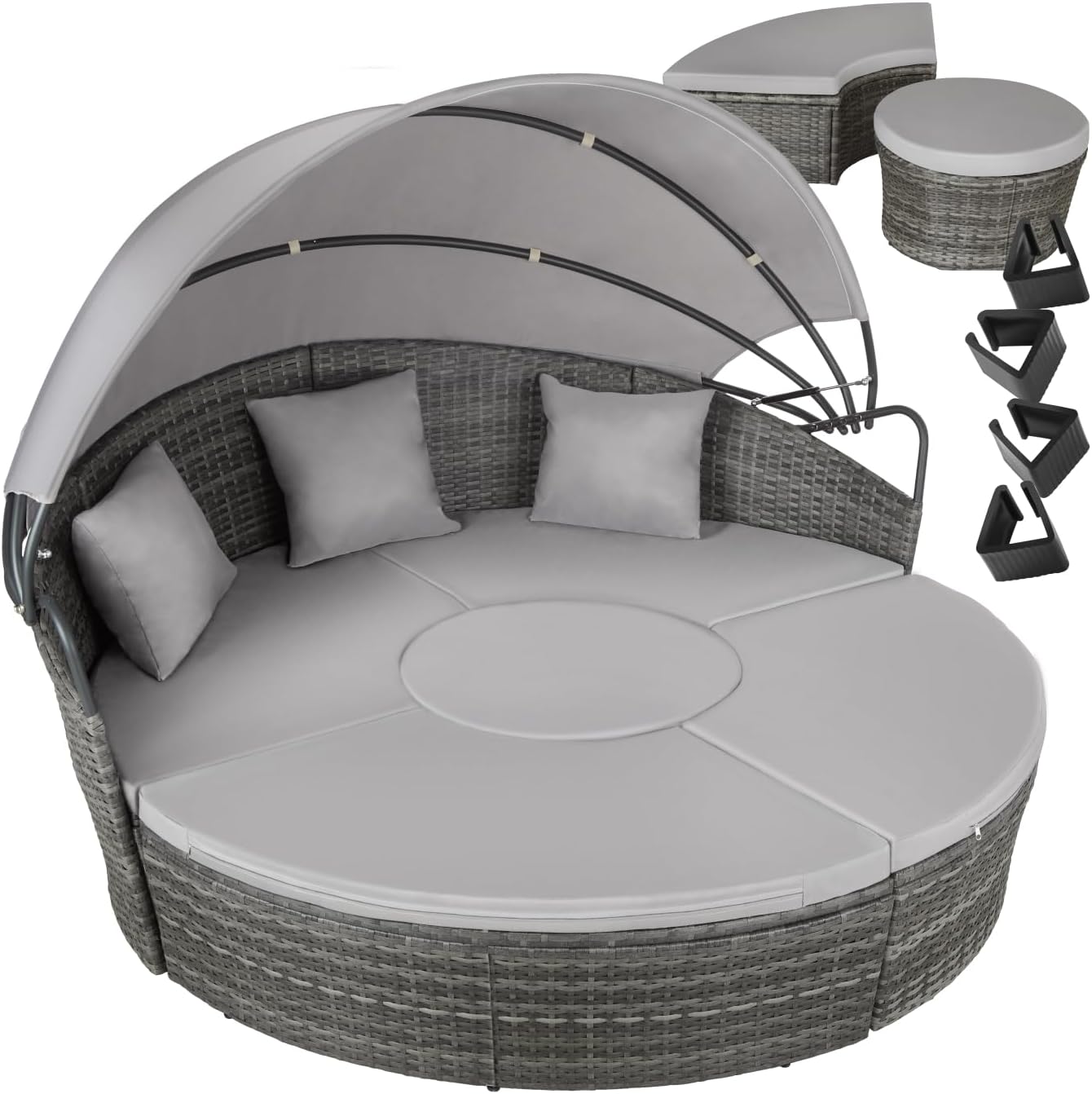 tectake - salon modulable résine tressée, pare-soleil, coussins, 200x70 cm