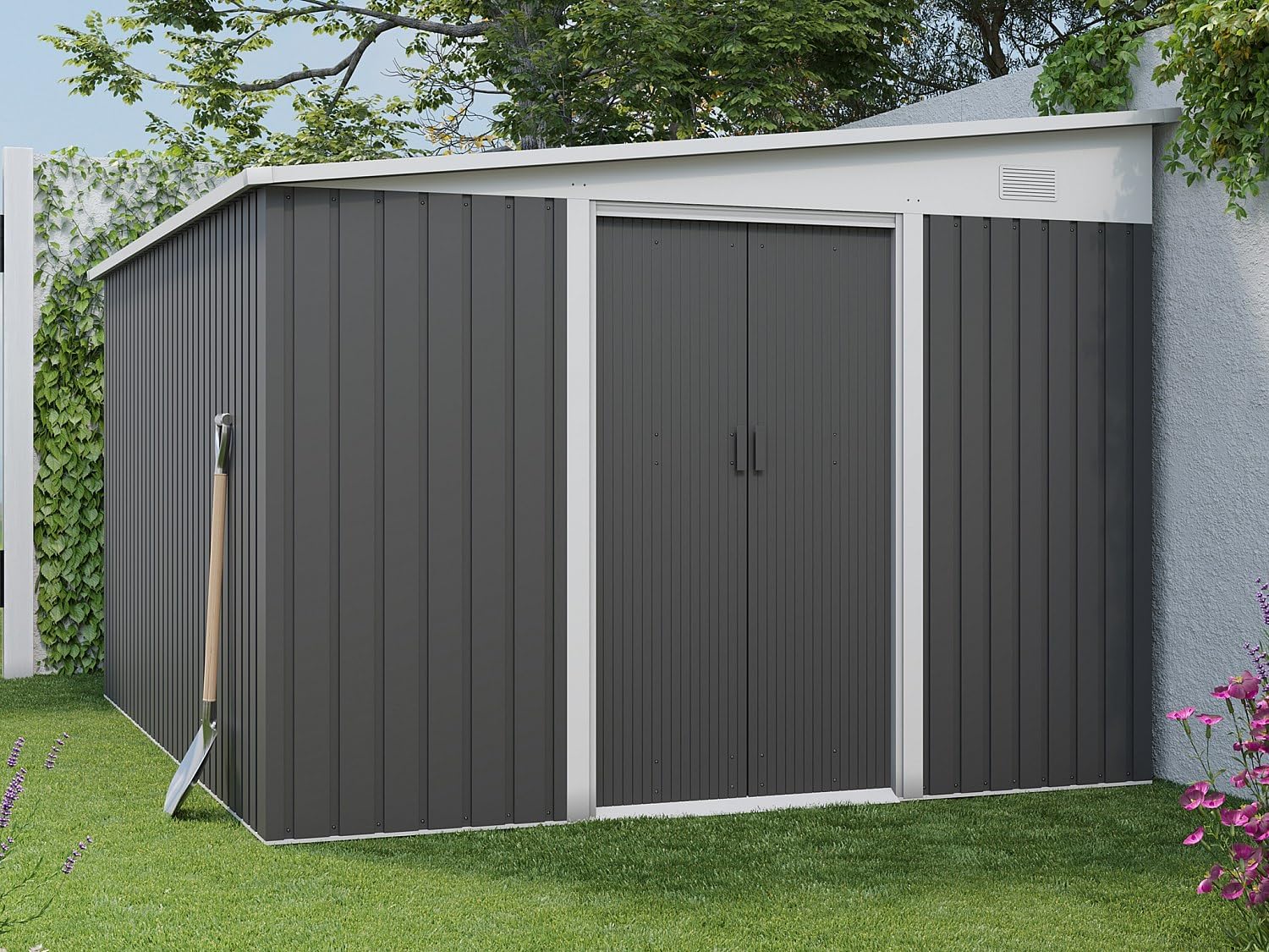 Vente-unique - Daxton abri de jardin métal 9,76 m² acier galvanisé anthracite