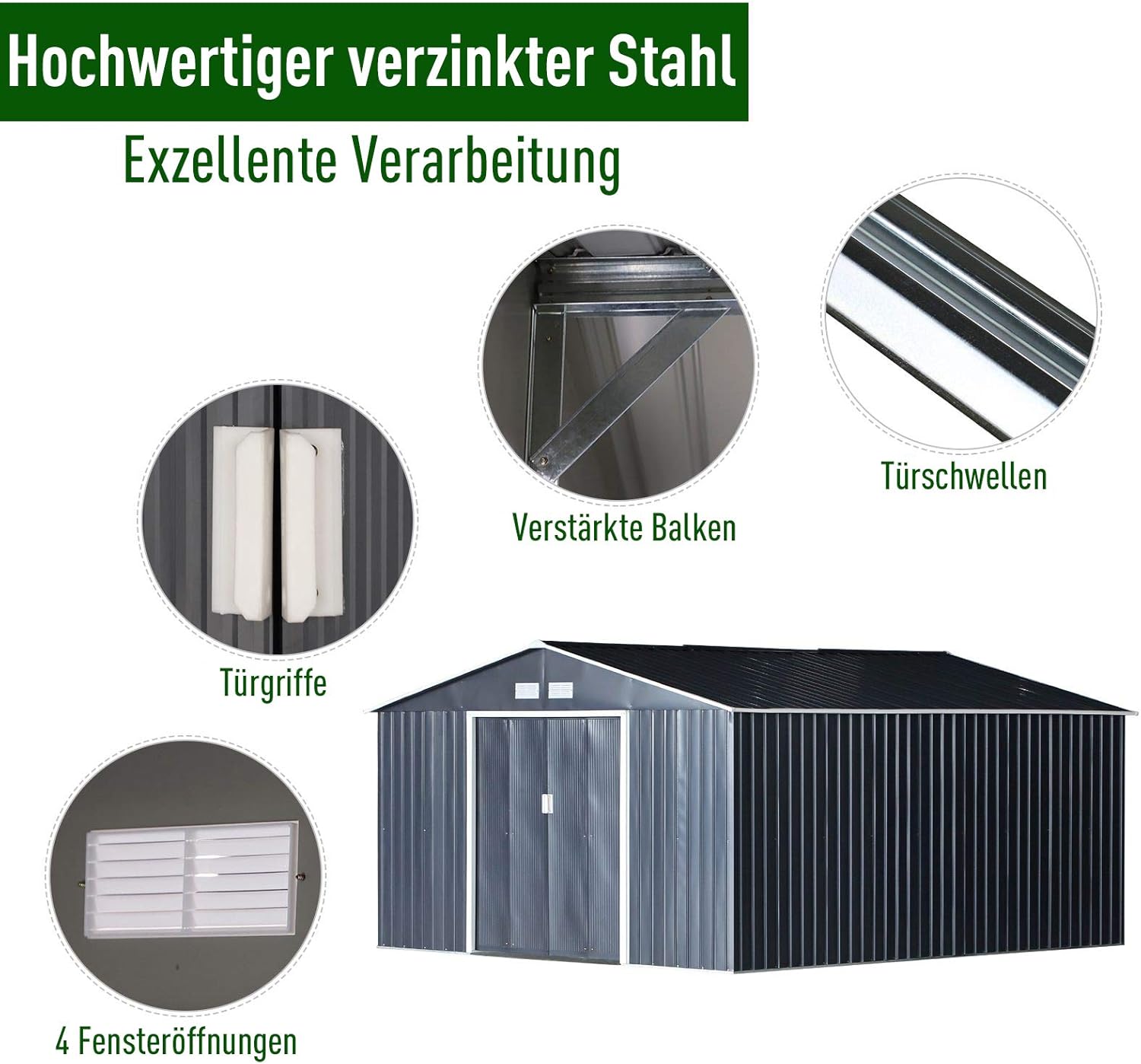 Outsunny - abri de jardin acier 340x386x200 cm - 20m³, gris charbon