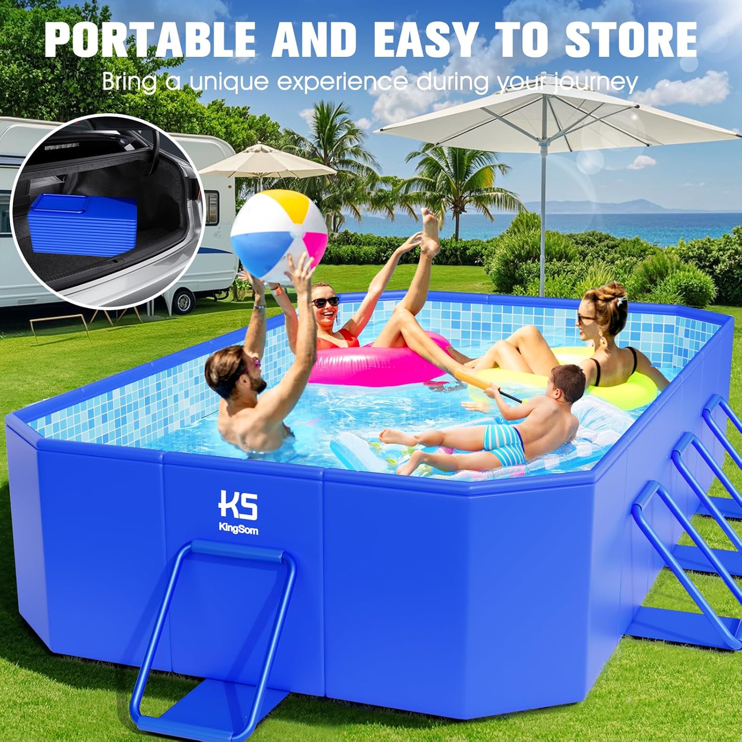 KingSom Piscine Tubulaire rectangulaire,Piscine hors Sol rectangulaire,Surdimensionné et Épaissi,Piscine Metal Frame Piscine Tubulaire,Facile à Ranger,Piscine Pliable,Piscine Adulte, 300 x 185 x 51 cm