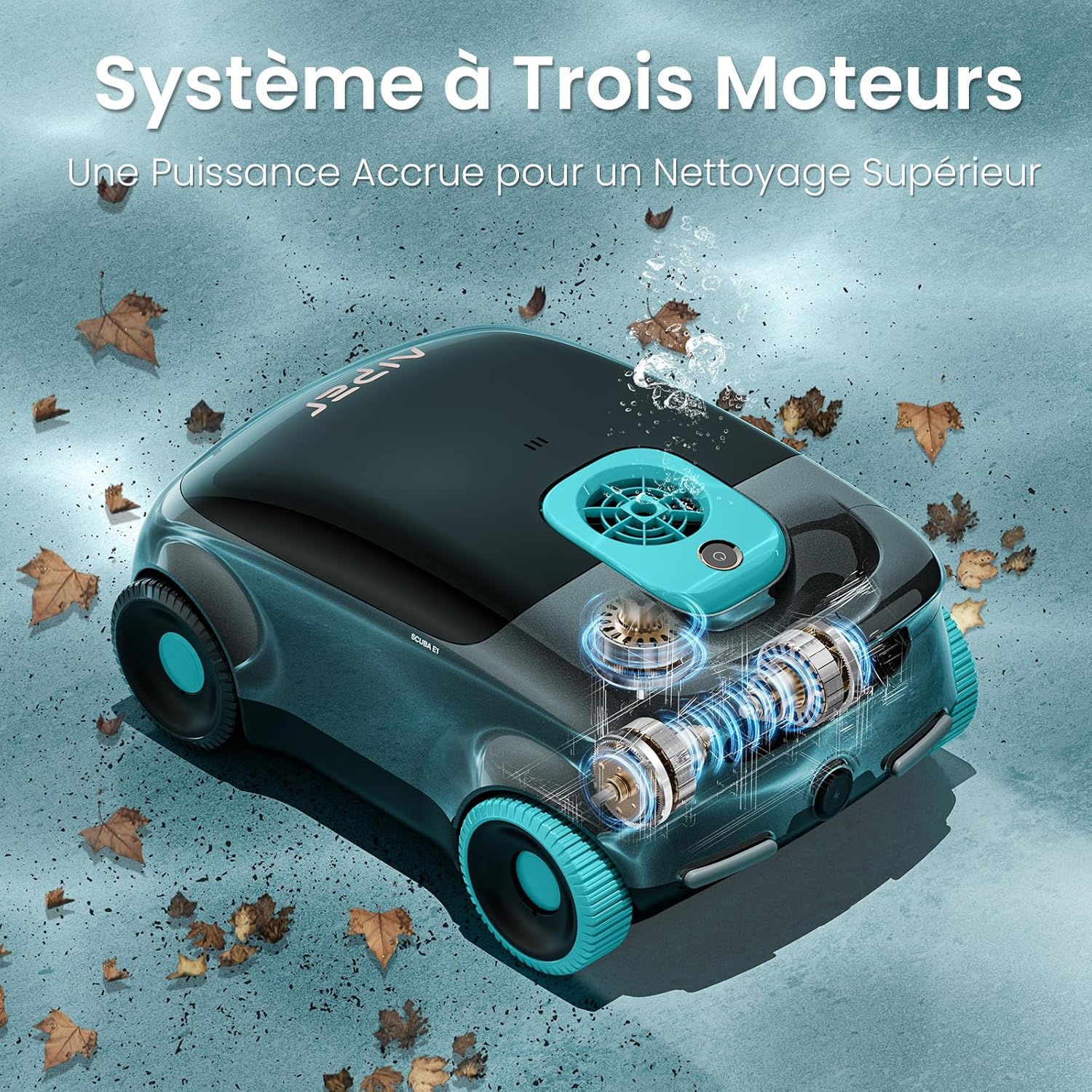 AIPER - Scuba E1 - robot piscine sans fil - filtration 3μm+180μm, tri-moteur, 130min, 100㎡