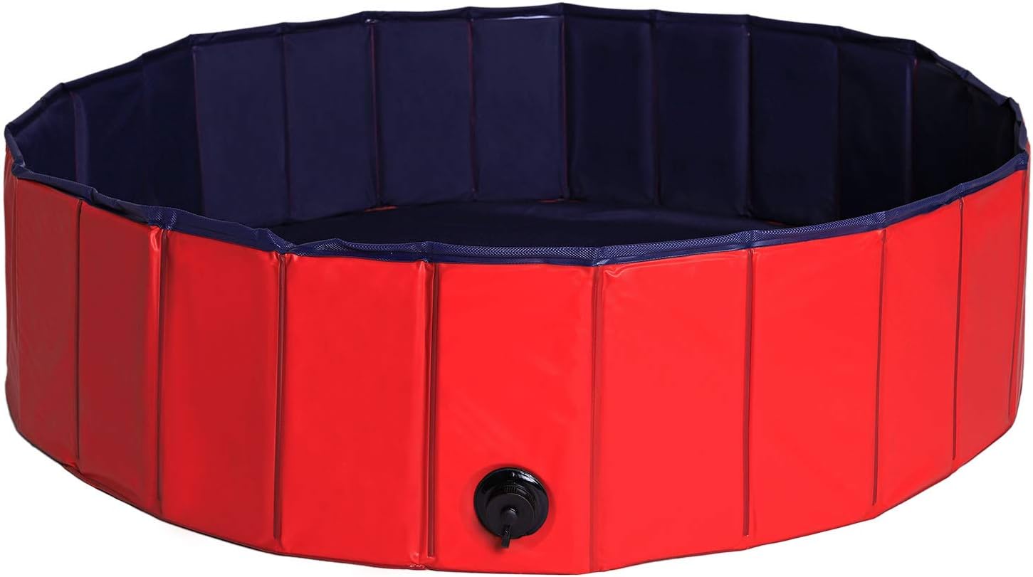 lionto Piscine Pliable pour Chien en PVC résistant aux griffures, Ø 120 cm, Hauteur 30 cm, revêtement antidérapant et Bouchon pour vidage sans Pompe, Piscine Robuste pour Enfants, Bleu/Rouge