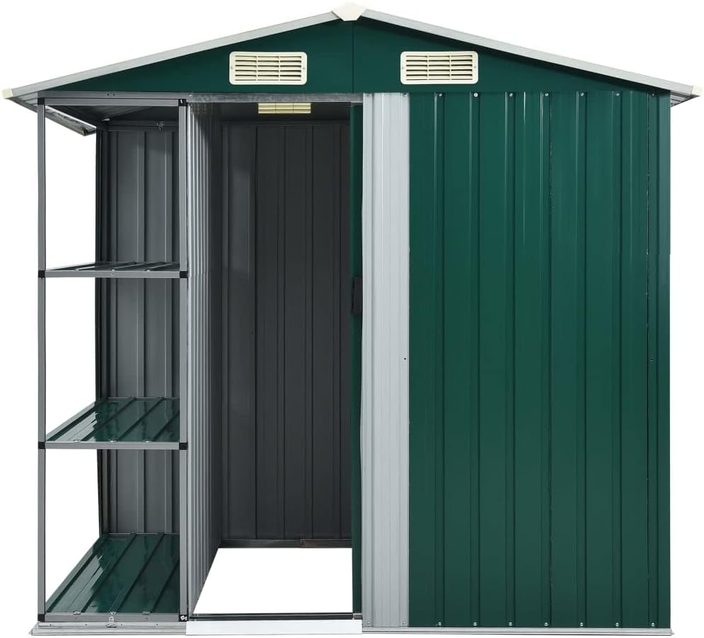 LAPOOH - Abri de Jardin avec étagère, 205x130x183 cm, fer, vert