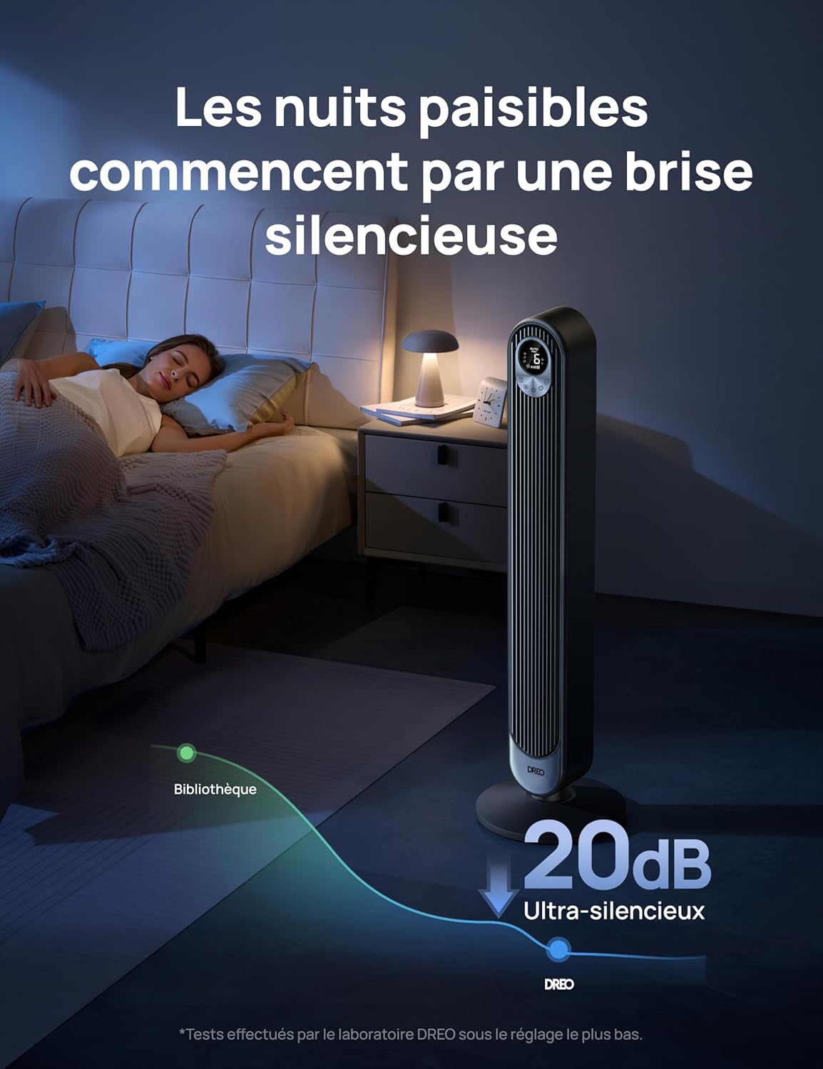 Dreo - Ventilateur colonne Alexa série - 106 cm - 9 vitesses, 4 modes, oscillation 90°, minuterie 12h