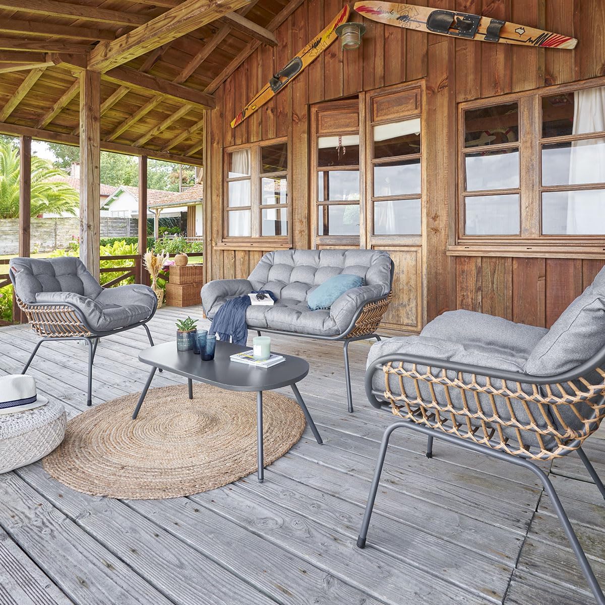 Hespéride - Paopao graphite 4 places - jardin - anti-rouille, coussins confortables