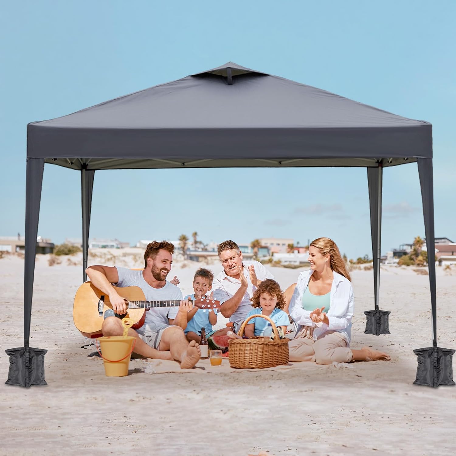 LEADZM - Tonnelle pliante jardin - 3x3m - 4 parois, UV50+, sacs sable, réglable