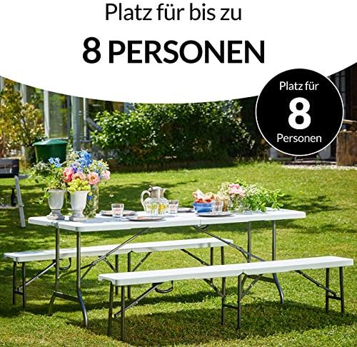 CASARIA - Ensemble table pliante, 180 cm, 2 bancs, 8 pers. terrasse