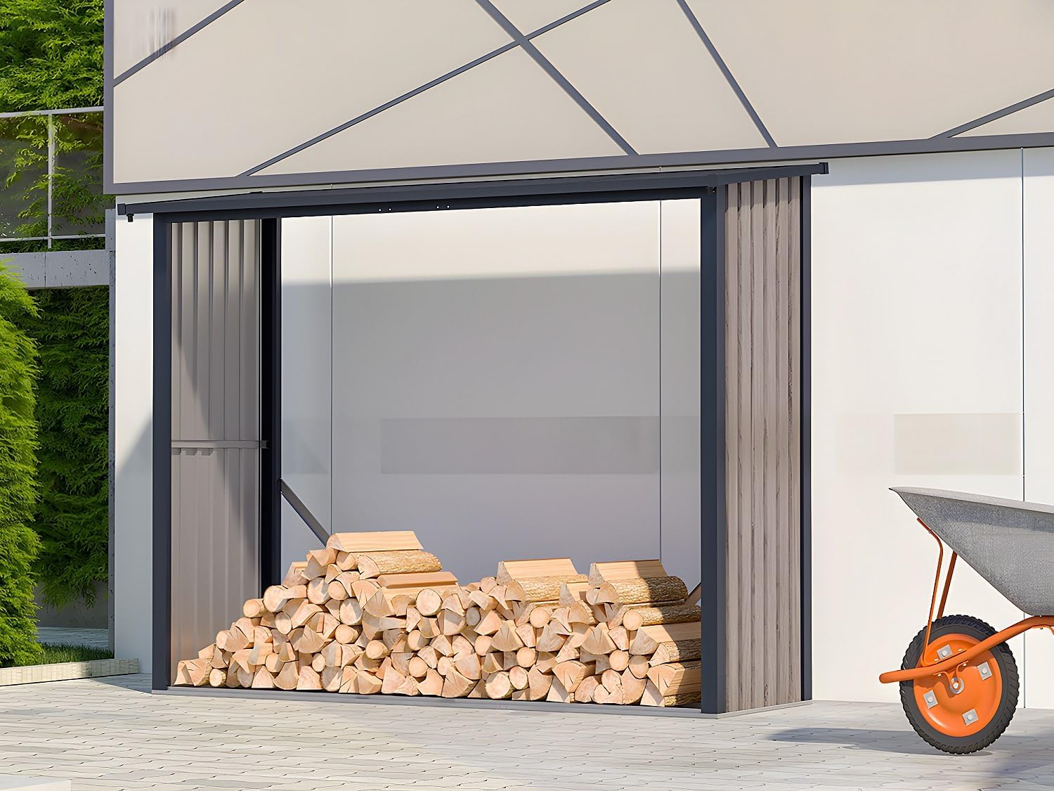 Vente-unique Abri b√ªches métal en Acier galvanisé Effet Bois 4,9 st√®res - 4,1 m3 Winwood - L.242 x P.89 x H.190 cm