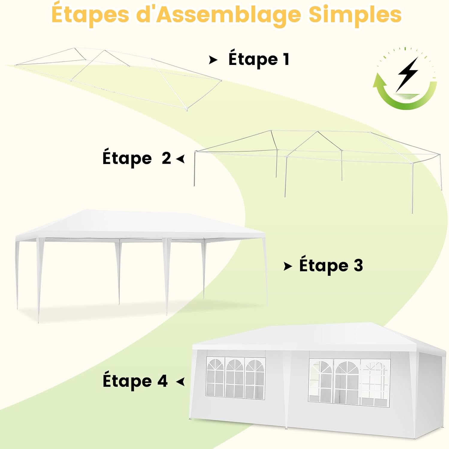 COSTWAY - Tonnelle de Jardin 3x6m avec 4 Murs Amovibles et Fenêtre - Piquets solides, Sac inclus, idéale fêtes et BBQ - 