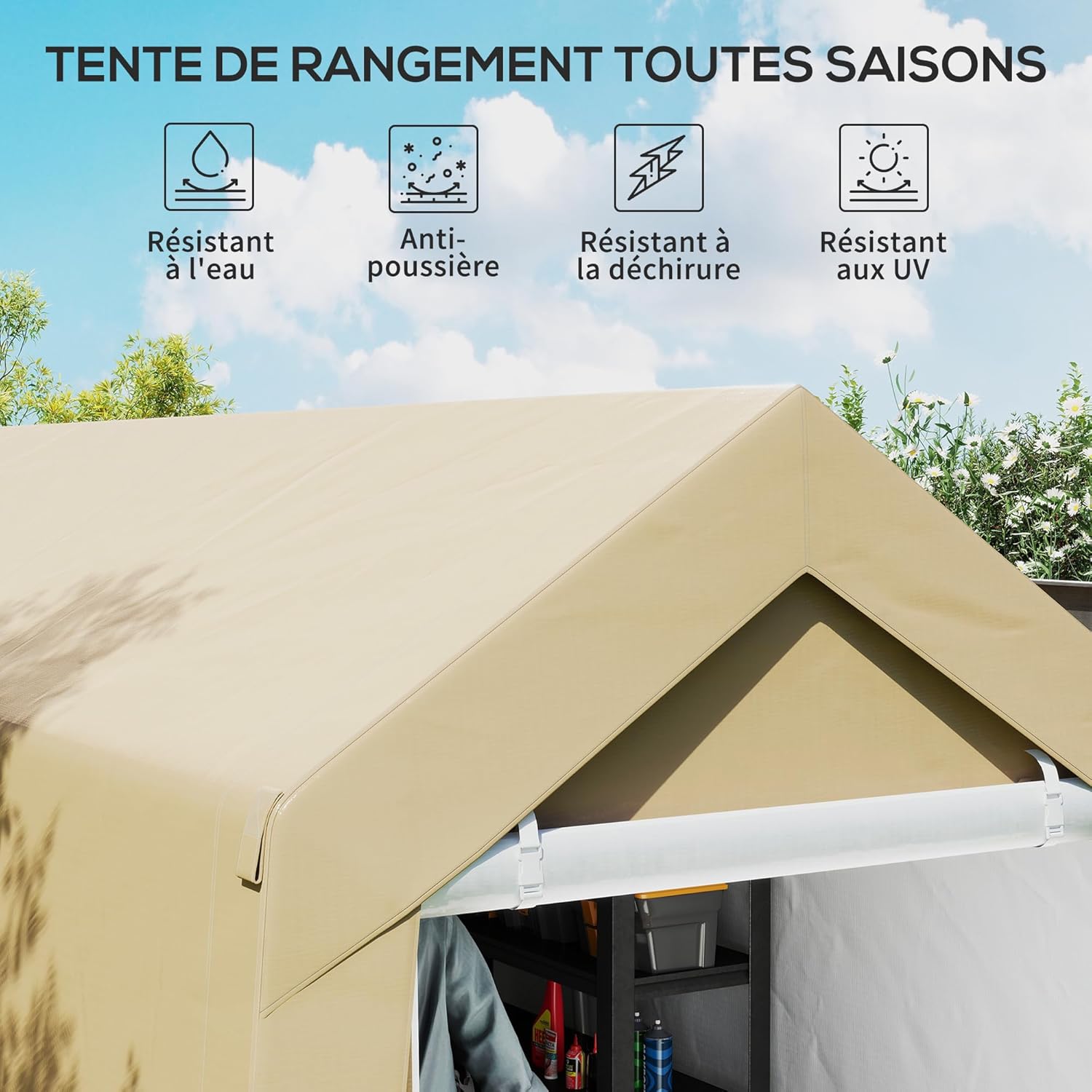 Outsunny - Abri de jardin - 2x3,6m - PE 200g/m², cadre acier, grande porte