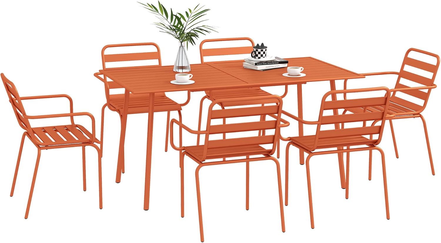 Outsunny - salon de jardin 7 pièces - table + 6 chaises acier rouge