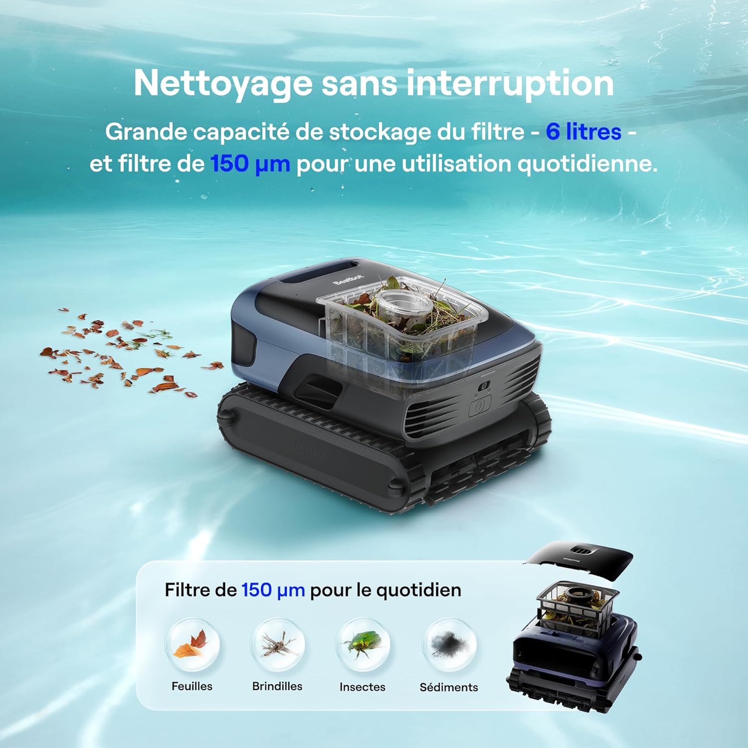 Beatbot - Sora 70 - 300 m² - Robot piscine 4-en-1, 25700 L/h, batterie 10000 mAh, bac 6 L