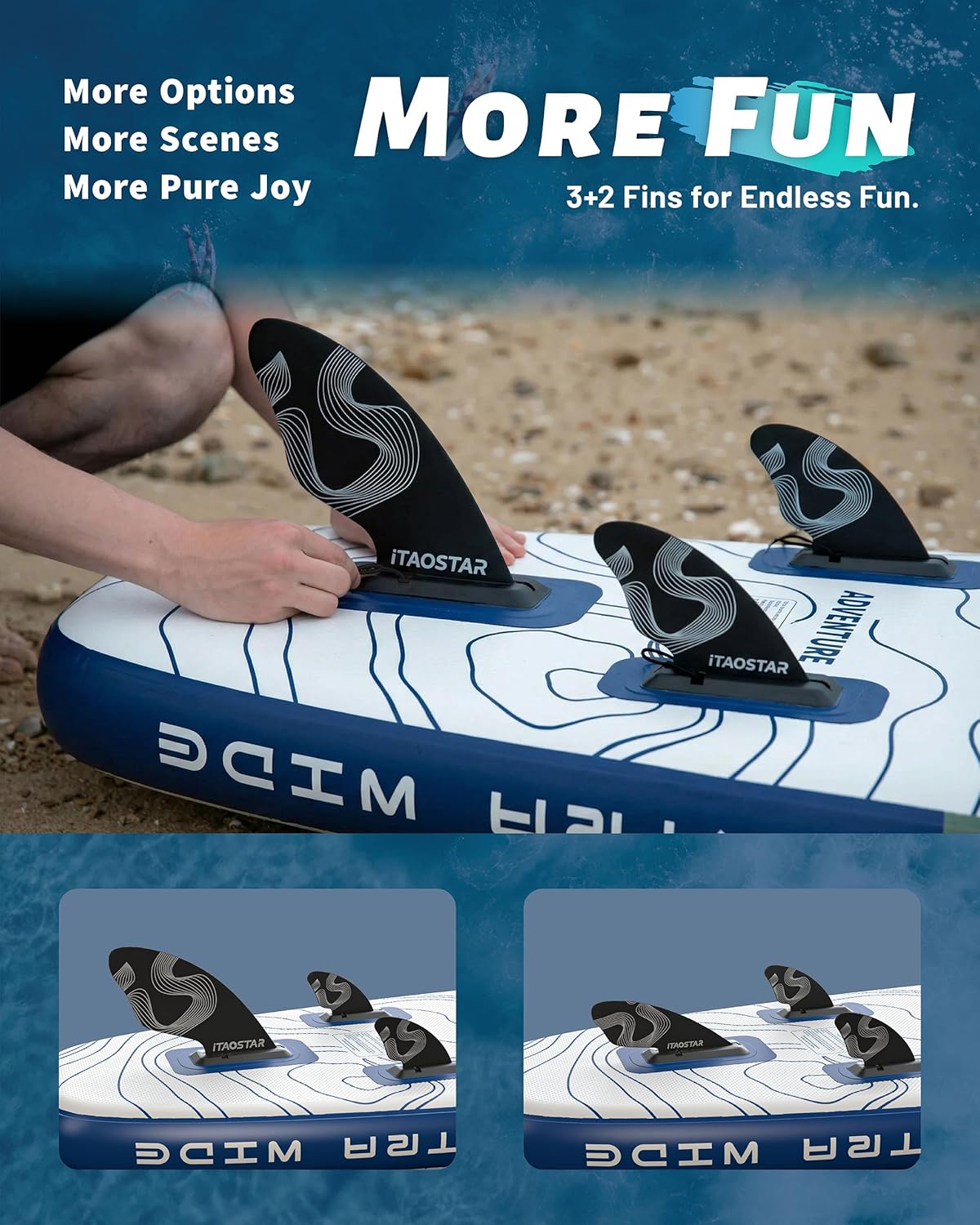 iTAOSTAR - Adventure - 365×88cm - Paddle gonflable XL, siège, 5 ailerons