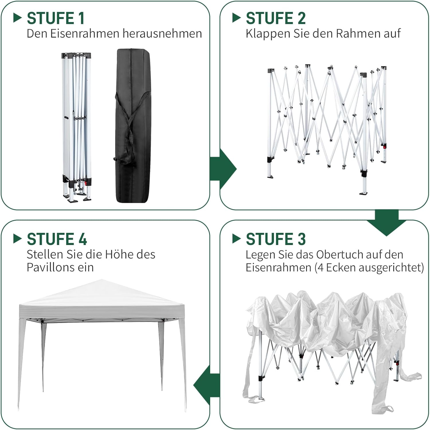 LEADZM - tonnelle pliante - 3x3m - hauteur réglable, 4 côtés, imperméable, acier, UV50+
