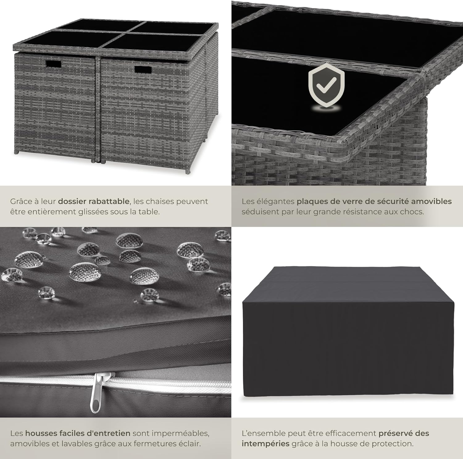 tectake - Salon de jardin 8 places aluminium rotin gris, confortable