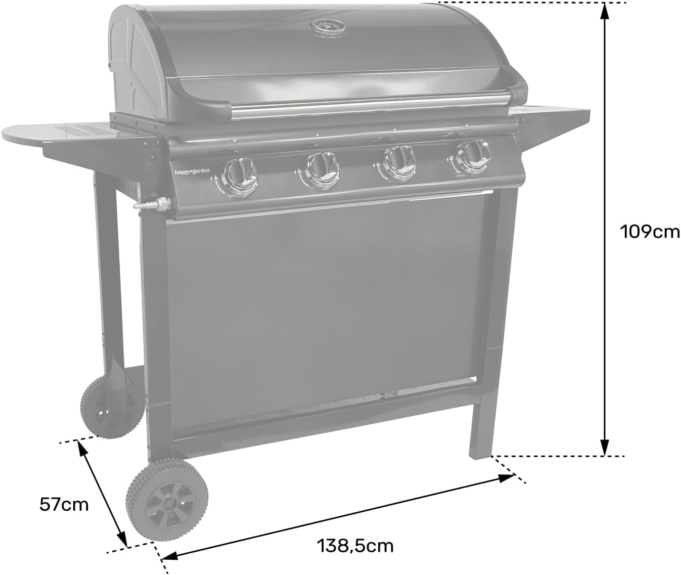 Happy Garden - Barbecue gaz RENO - 4 brûleurs 14kW avec thermomètre