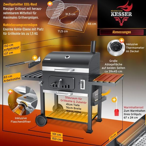 KESSER - Barbecue XXL - grand format, couvercle, roues, accessoires