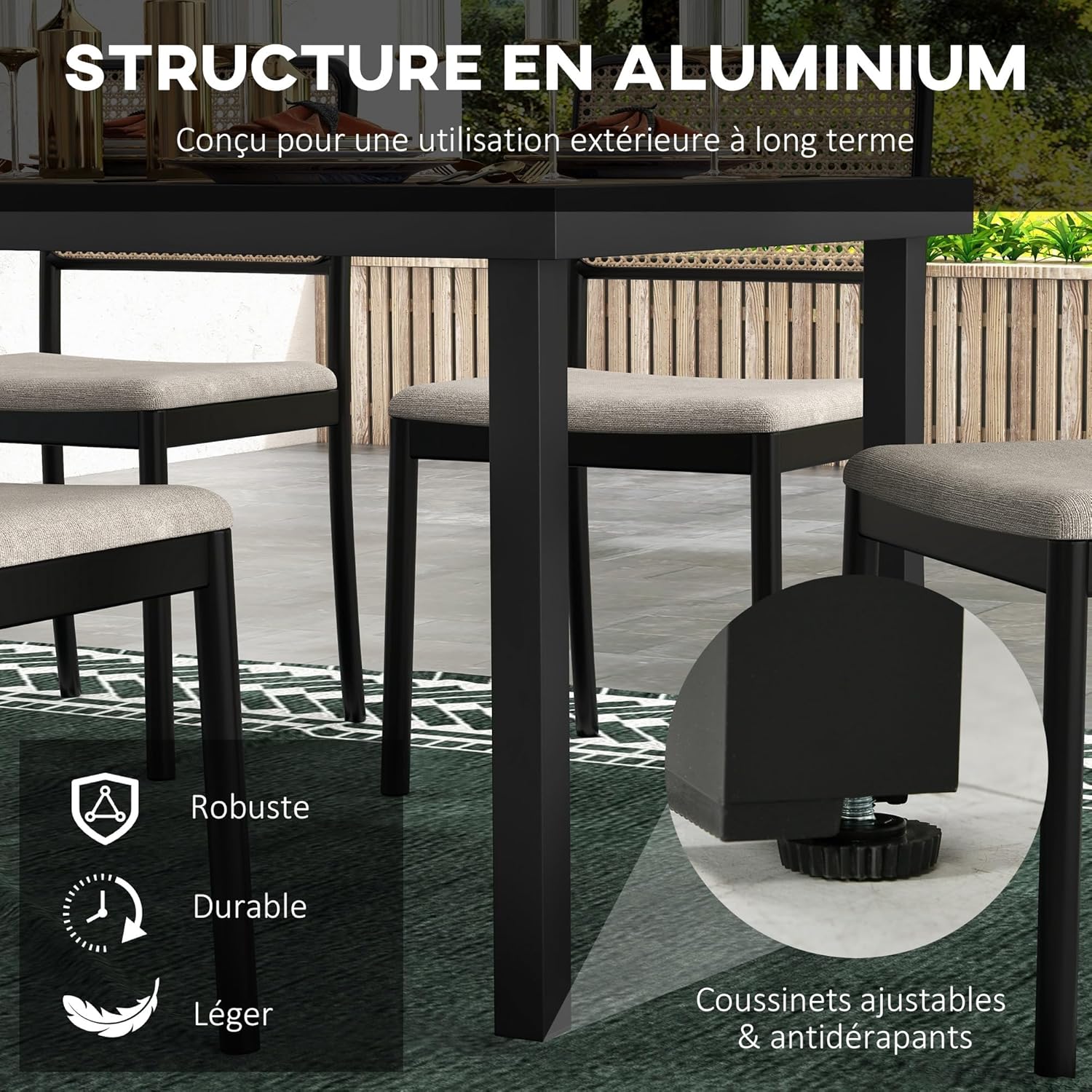 Outsunny - Table de jardin aluminium 8 pers - 190x90x74 cm - marron