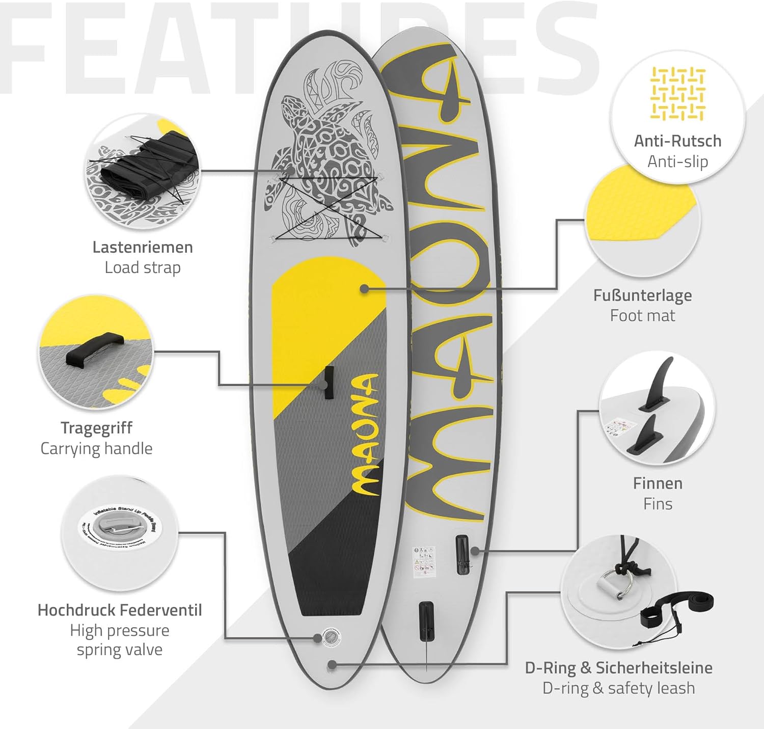 ECD Germany - SUP gonflable série Stand Up - 305/308/320/380 cm - PVC, 120/150 kg, 10/15 cm d'épaisseur