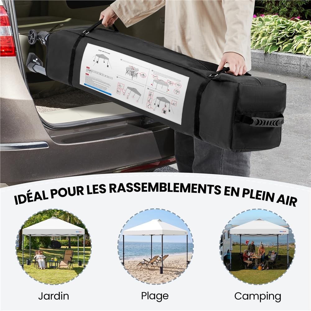 Yaheetech - tonnelle pop-up 3x3m, UV 50+, transport, blanc