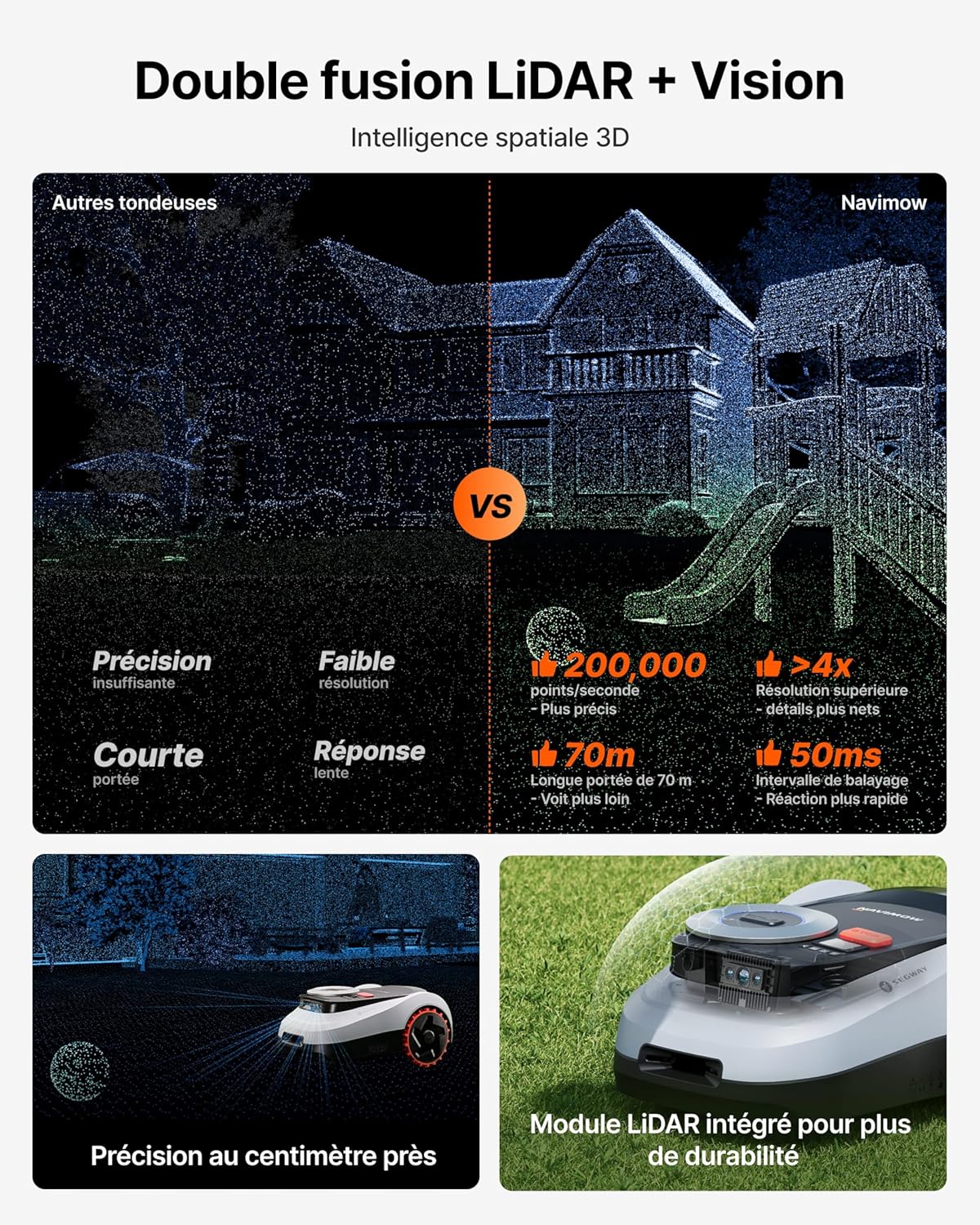 Segway - Navimow i208 - robot tondeuse, LiDAR, 45% pente, 4G, i208