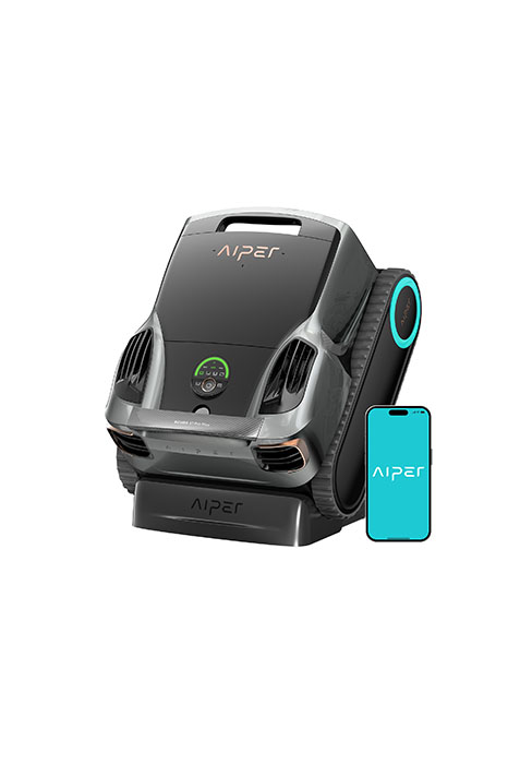 Appareil de diagnostic noir ou scanner avec éléments lumineux bleus, affiché à côté d'un smartphone à écran bleu. L'appareil semble avoir une capacité de charge ou de station d'accueil.