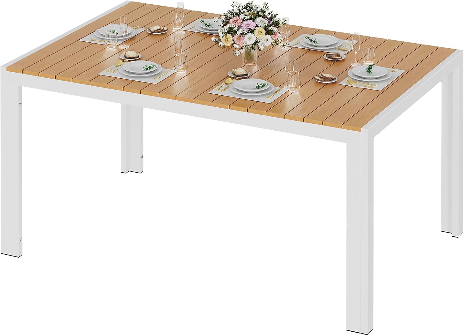 LIFERUN - Grande table de jardin - 140x90x75 cm - aluminium, plateau WPC, pour 6 personnes, résistante intempéries