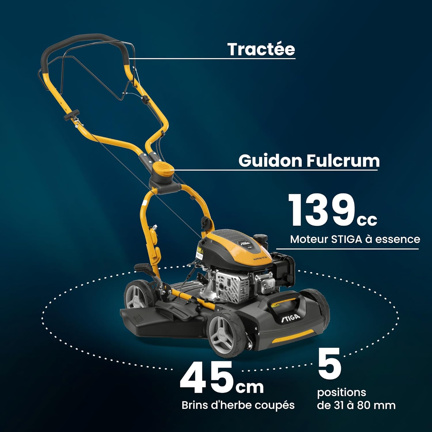STIGA - Multiclip 747 SD - 45 cm - 139 CC, mulching intégré, guidon Fulcrum