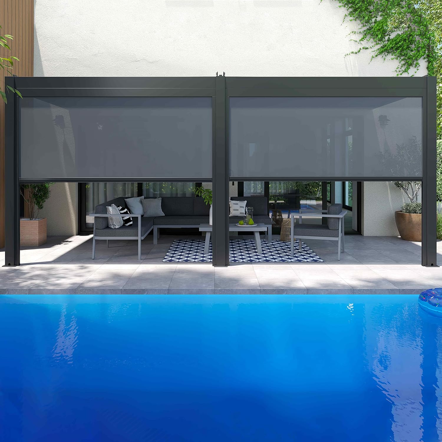 Oviala - Pergola bioclimatique autoportée - 3x6m - 4 stores gris