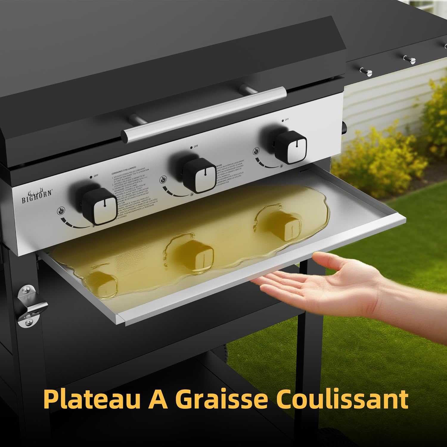 BIGHORN - Plancha gaz 3 brûleurs avec chariot, couvercle - 7,2 kW