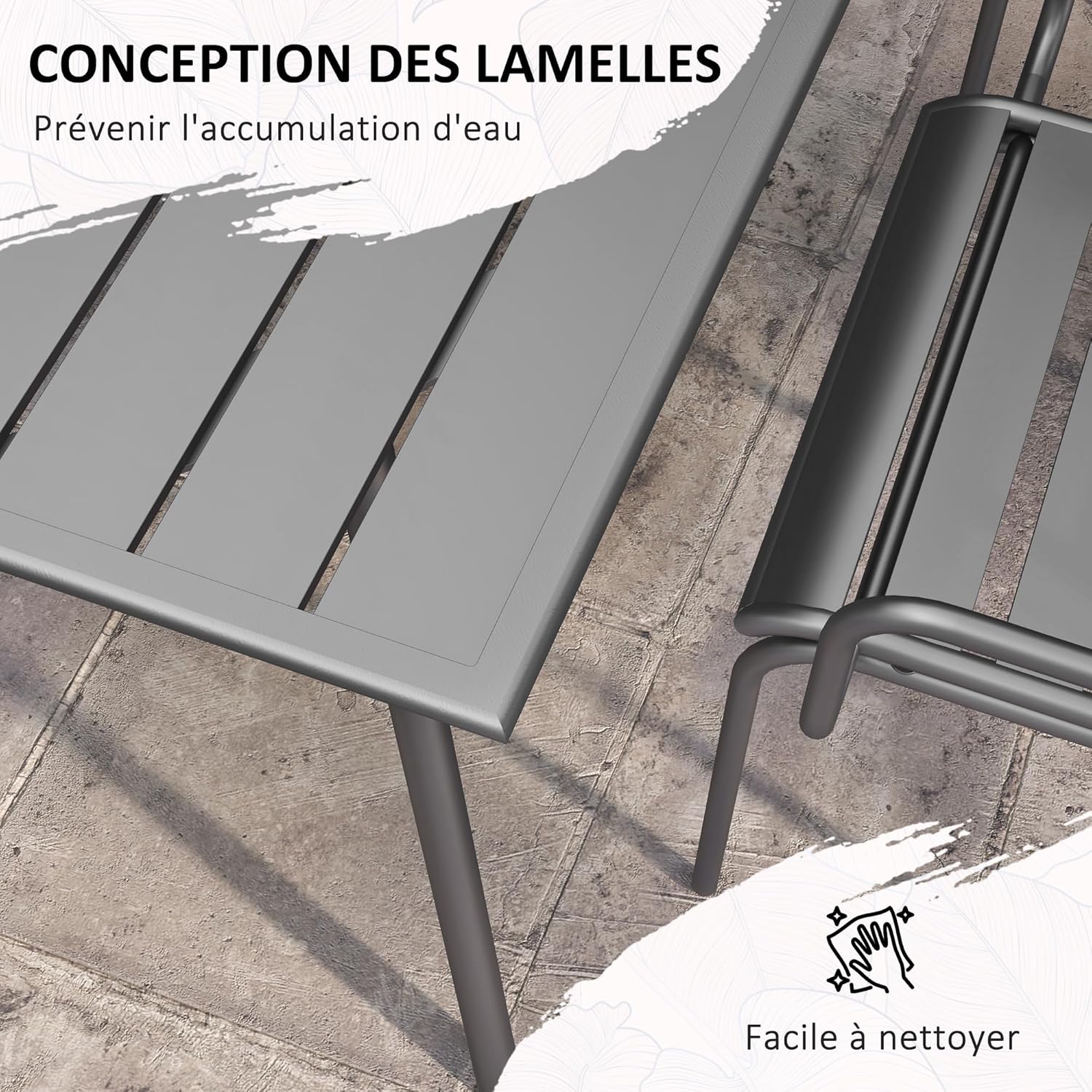 Outsunny - Salon de jardin 7 pièces - table + 6 chaises - acier gris foncé