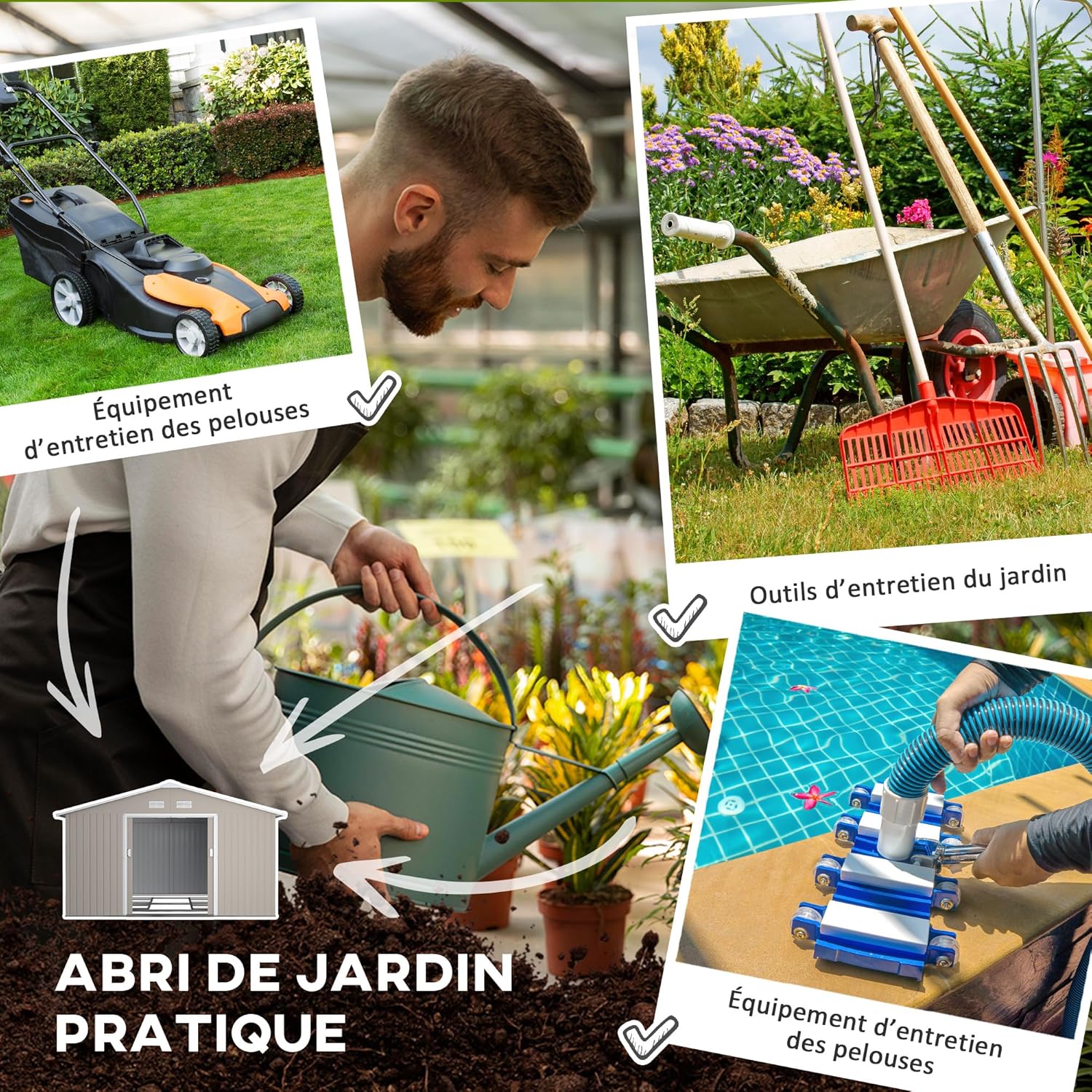 Outsunny - Abri à outils - 134x104x204 cm - Résine, porte verrouillable, fenêtre, aération