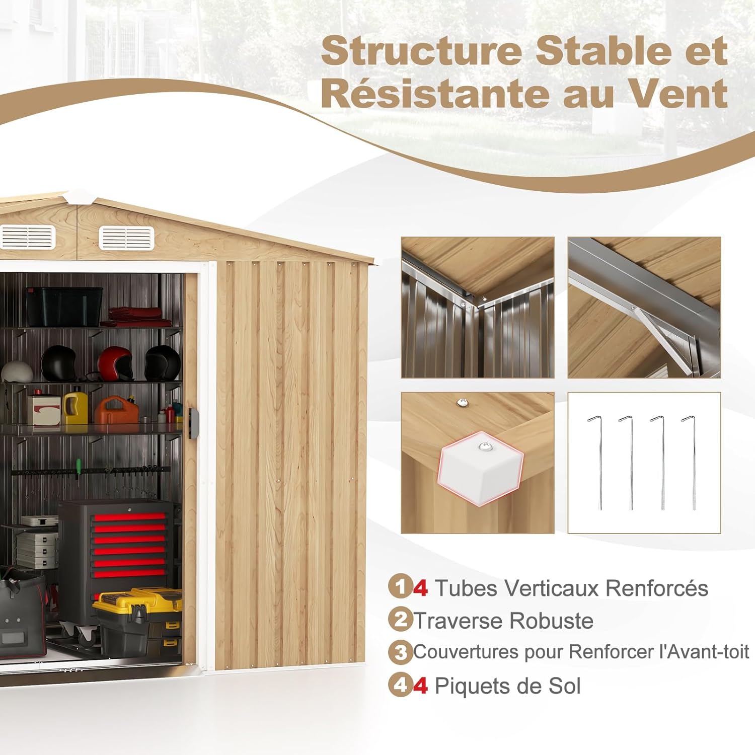 COSTWAY - Abri de jardin acier 259x196x184cm porte coulissante 5m²