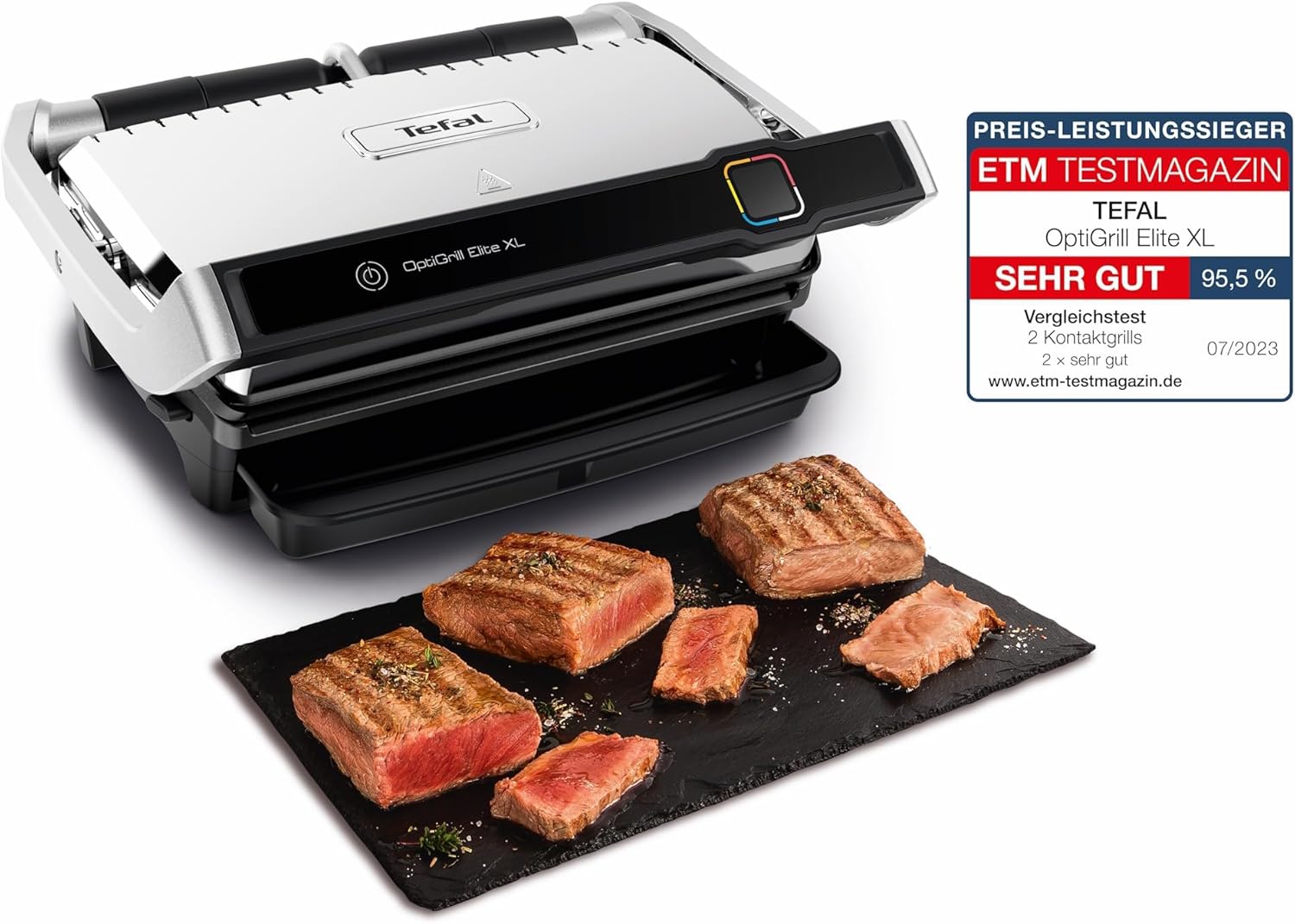 Tefal - Optigrill Elite XL, série GC760 - XL 8 pers., 16 programmes, grill intelligent, mode manuel, GC760D12