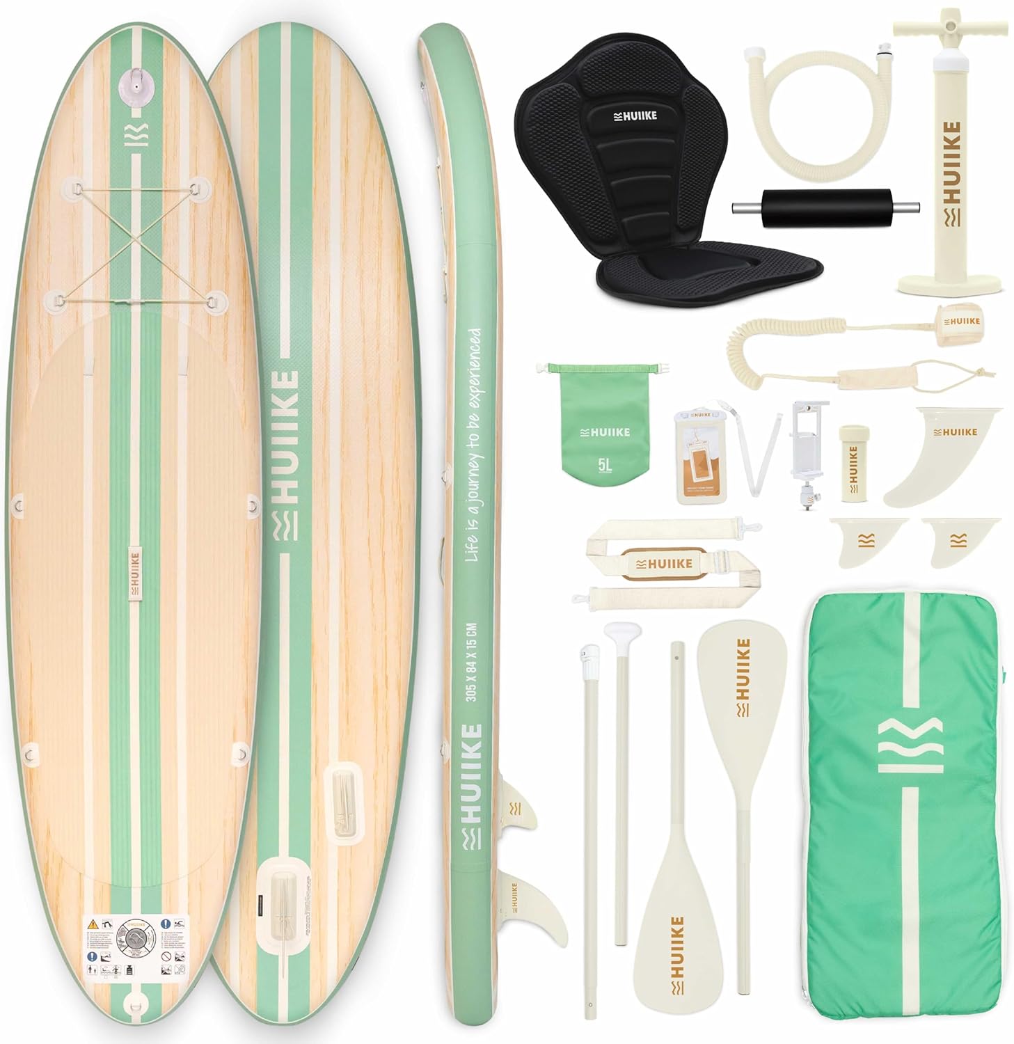 HUIIKE Paddle Gonflable Adulte avec Accessoires Inclus, Pagaie, Ailerons, Pompe. Planche de Stand Up Paddle Grande Stabilité et Résistance. 305 x 84 x 15 cm, Jusqu'à 130 kg