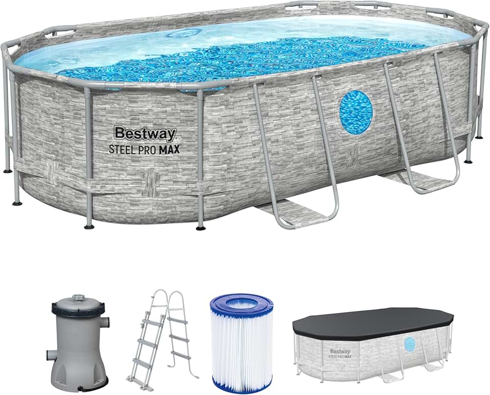 Bestway Steel Pro Max Splashview Kit Piscine Hors Sol - 427 cm x 250 cm x 100 cm - Gris