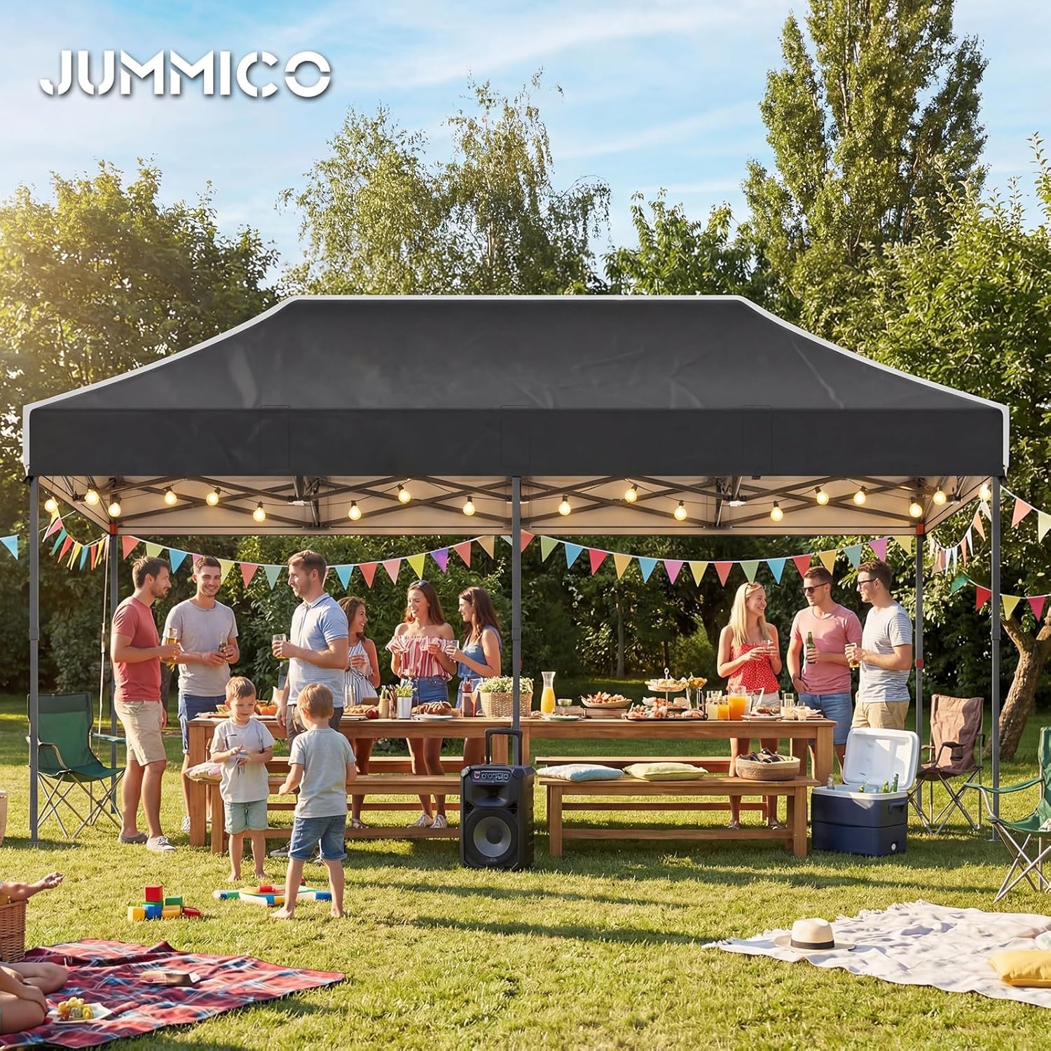 JUMMICO - Pavillon pliable série extrême - 3x6m - toit pointu, Oxford 110g, fixation renforcée, rangement, stabilité