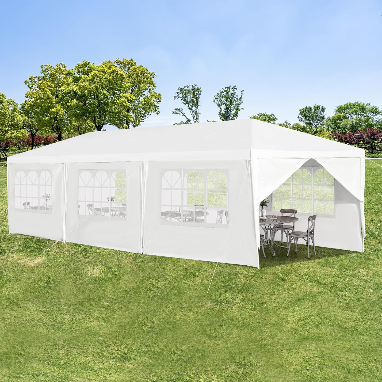 COSTWAY - Tonnelle de Jardin - 3x9m - 6 murs, 2 portes, abri robuste